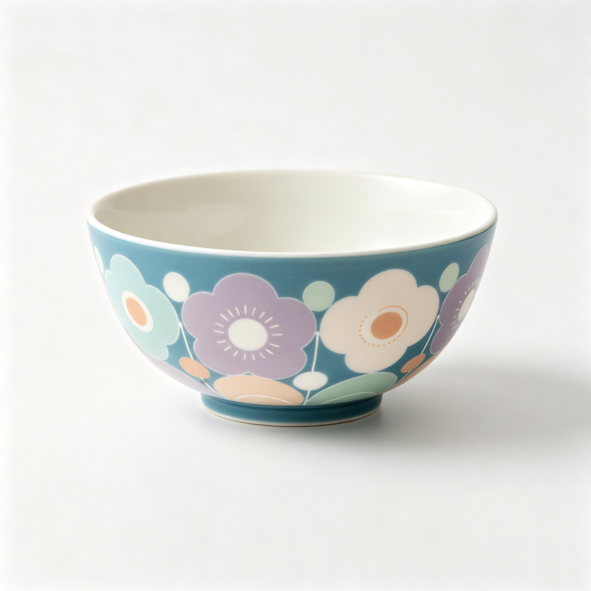 Teal Retro Floral Ceramic Bowl
