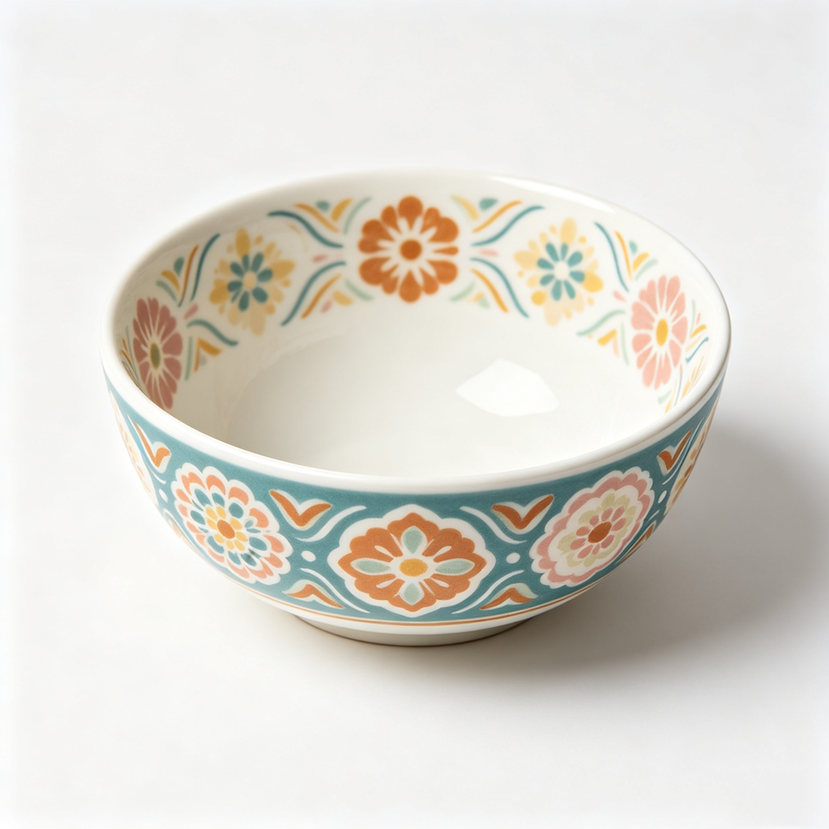 Teal Bohemian Floral Ceramic Bowl