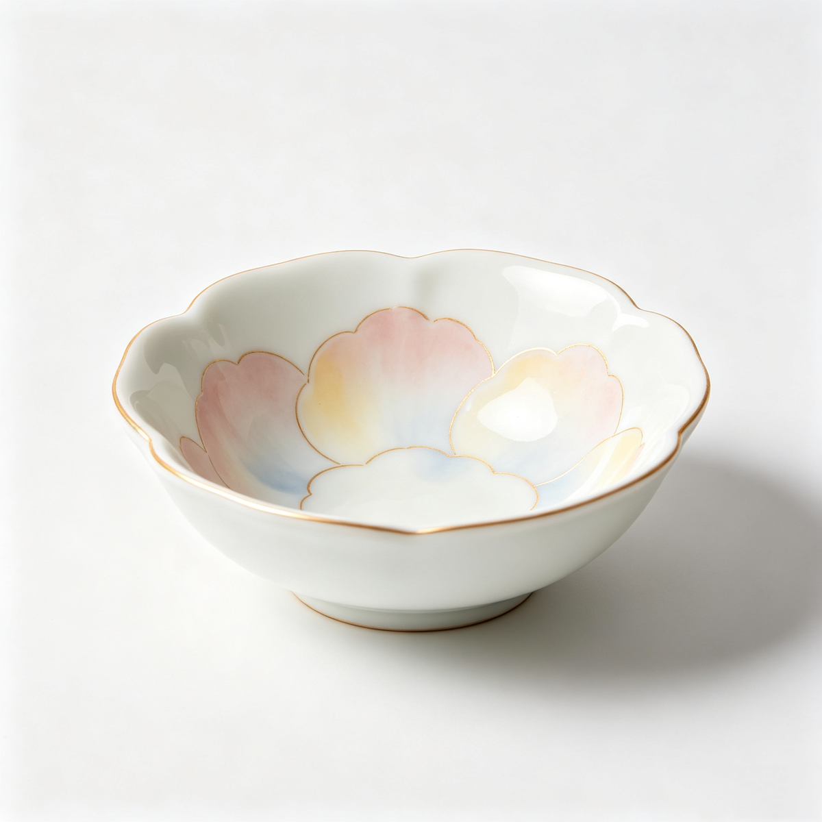 Watercolor Petal Scalloped Ceramic Bowl