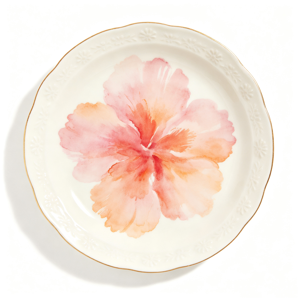 Watercolor Pink Hibiscus Ceramic Plate