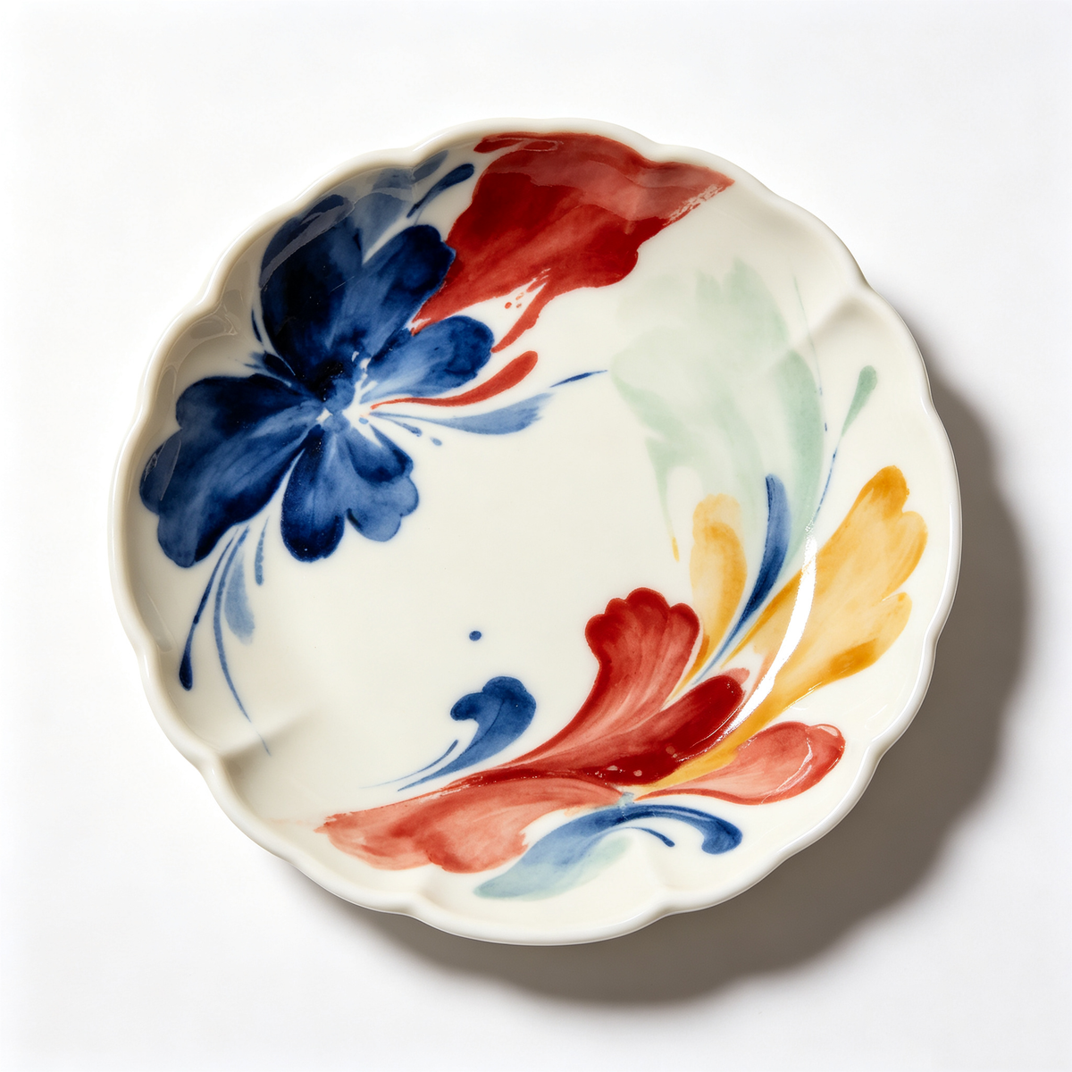 Bold Abstract Floral Scalloped Ceramic Plate