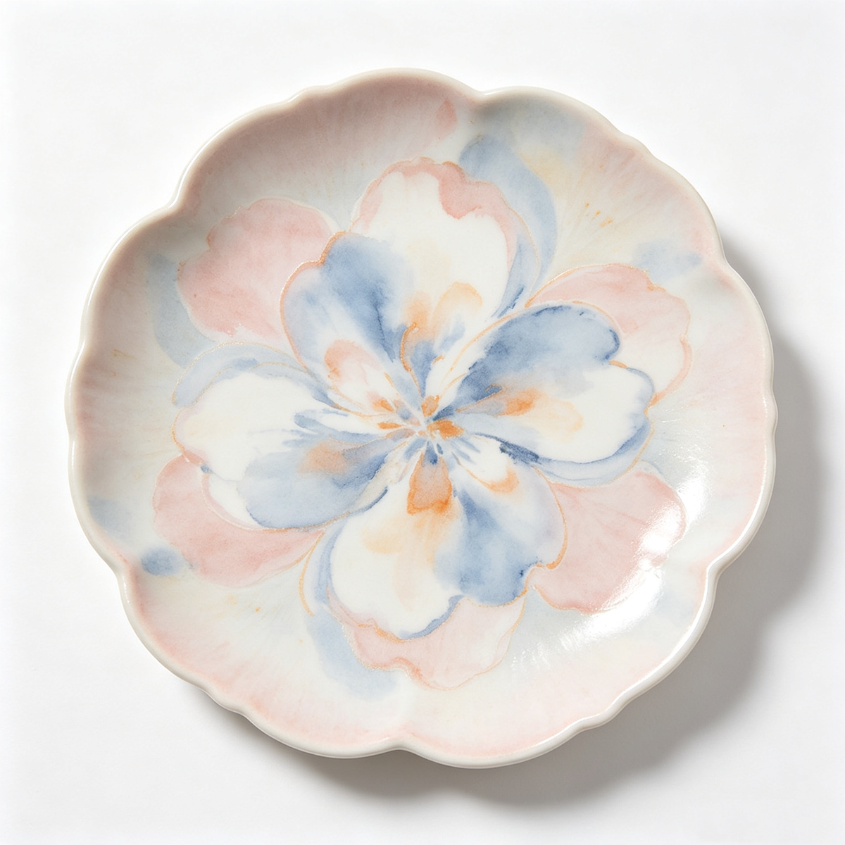 Pastel Watercolor Flower Scalloped Ceramic Plate
