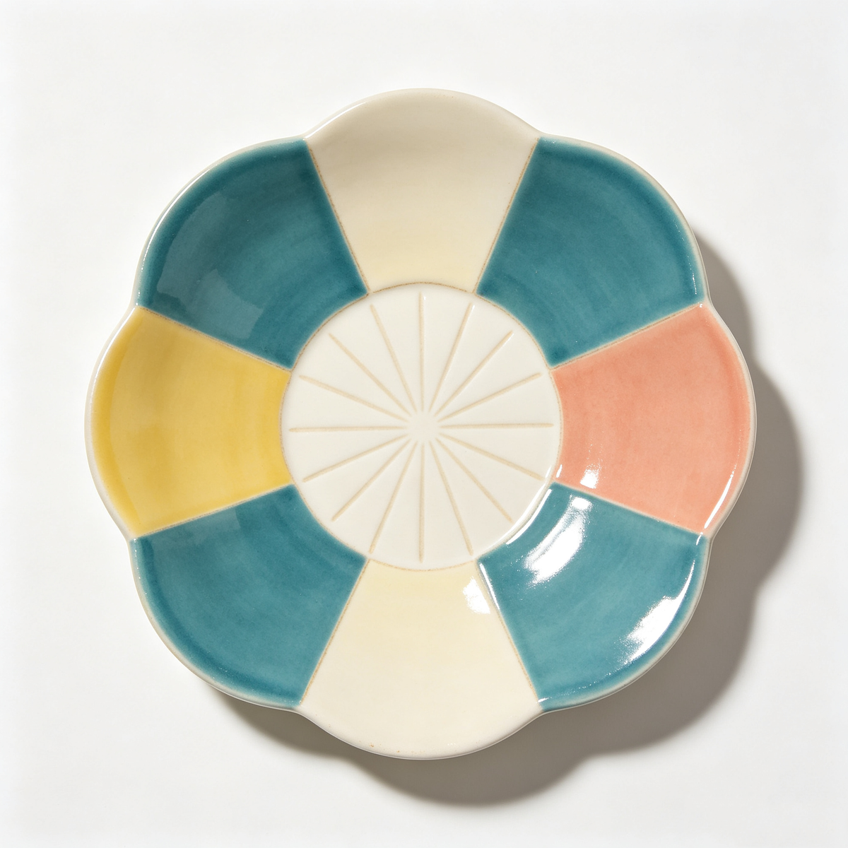 Color Block Petal Shaped Ceramic Plate