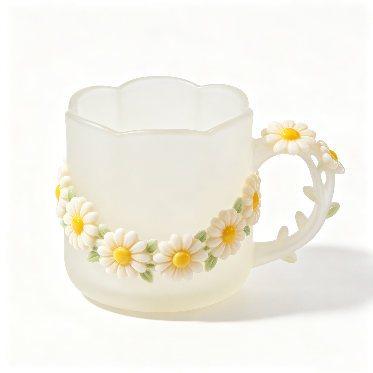 Frosted Glass Daisy Wreath Mug