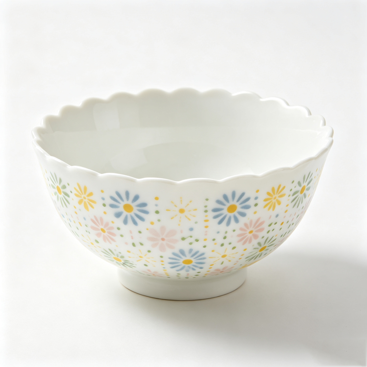 Multicolor Daisy Print Scalloped Ceramic Bowl