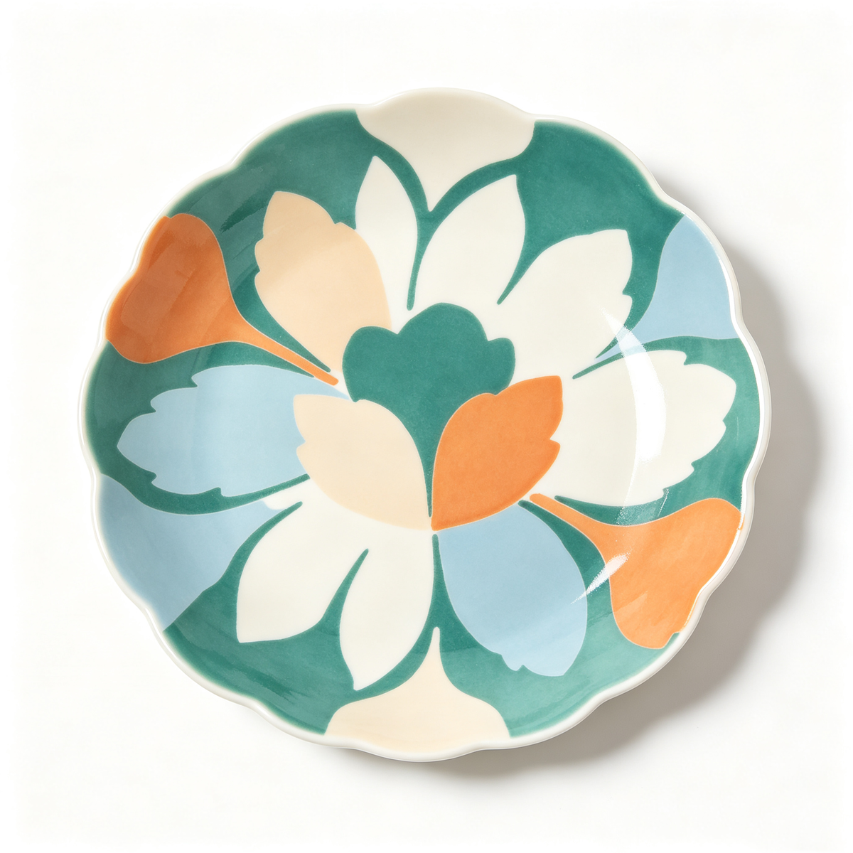 Modern Geometric Floral Scalloped Ceramic Plate