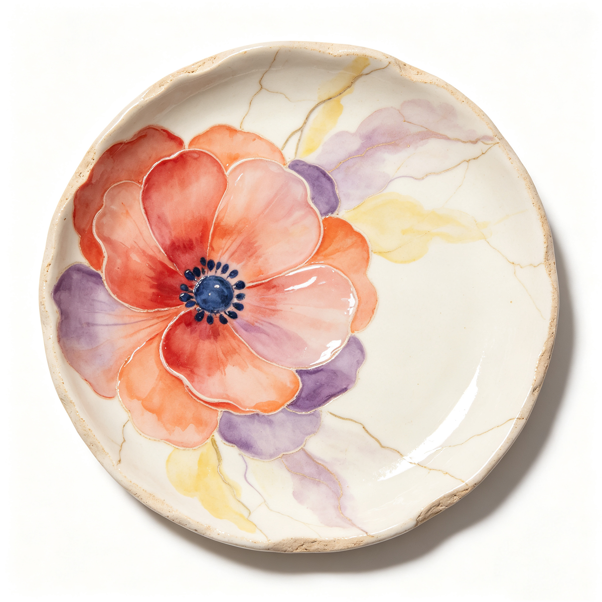 Watercolor Poppy Ceramic Plate