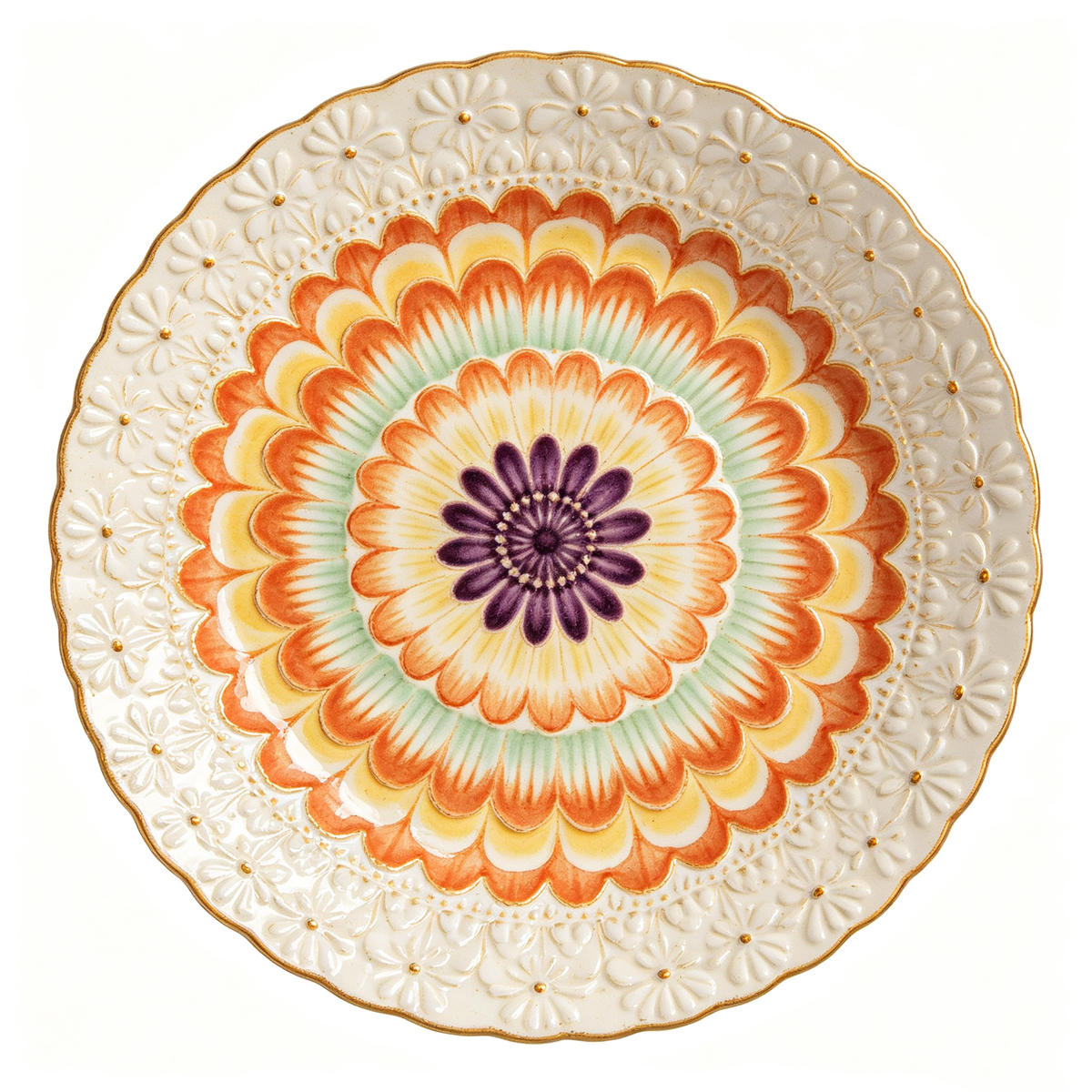 Multi Layer Floral Embossed Ceramic Plate