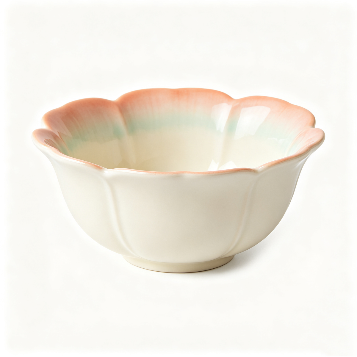 Gradient Peach Green Floral Rim Ceramic Bowl