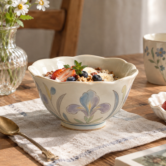 Blue Purple Iris Side Ceramic Bowl