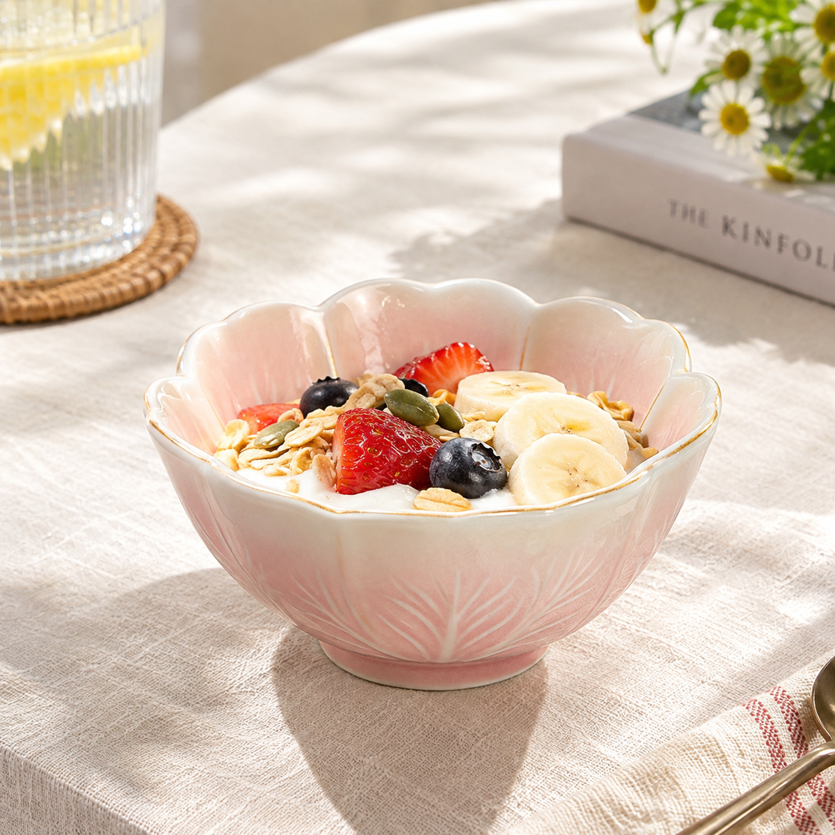Pink Gradient Lotus Ceramic Bowl