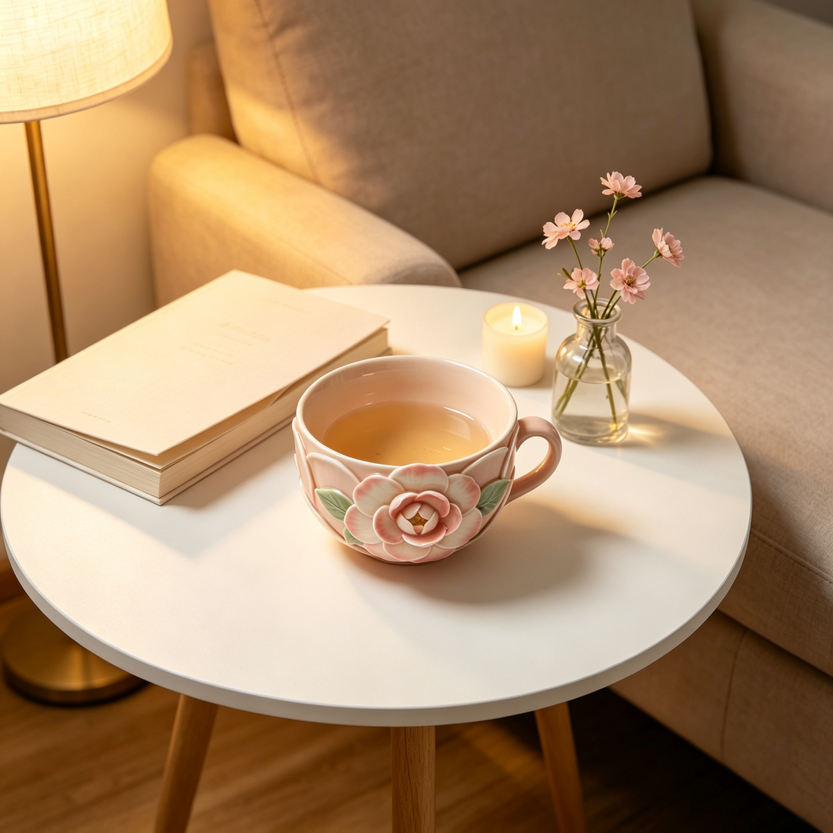 3D Pink Camellia Ceramic Mug