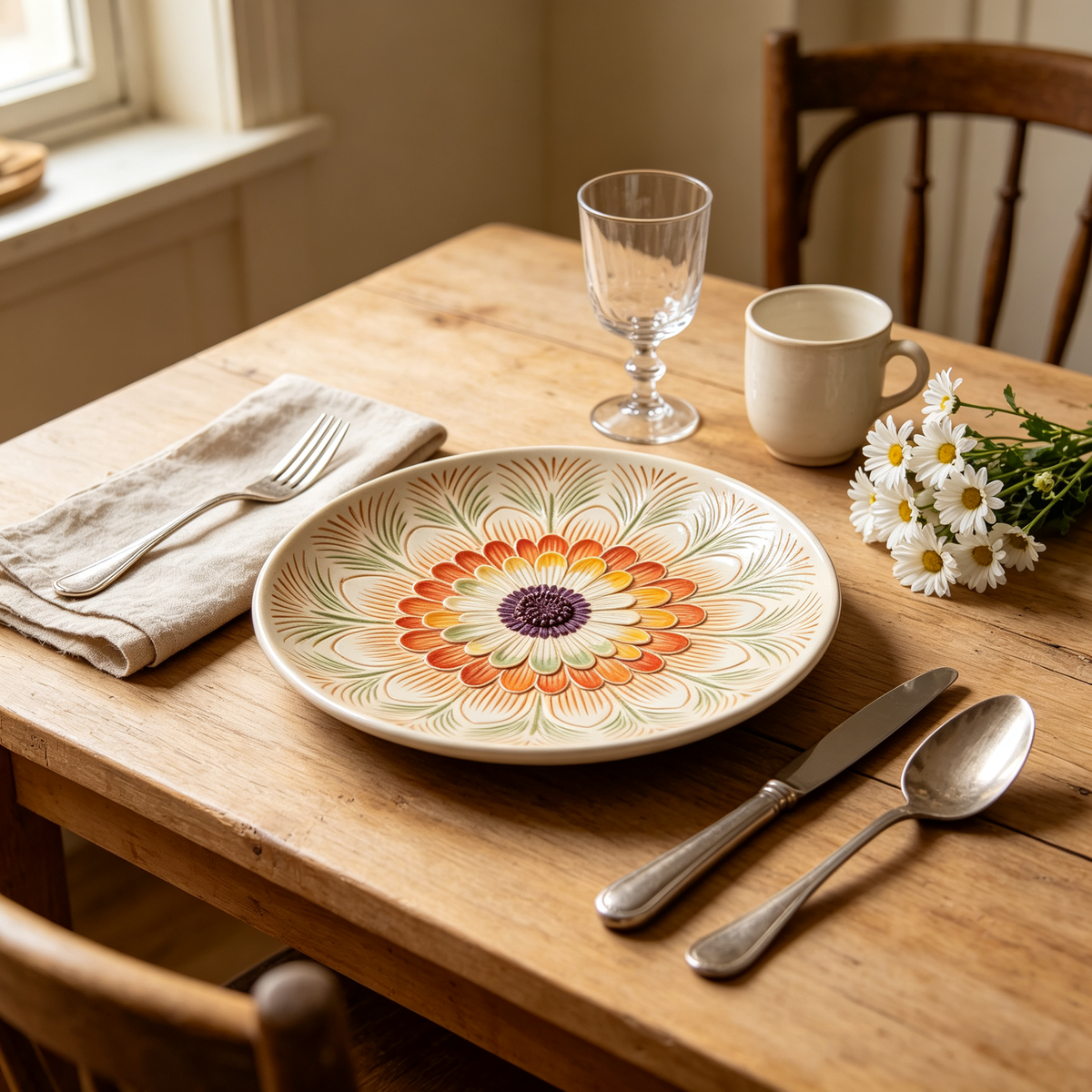 Embossed Chrysanthemum Ceramic Plate