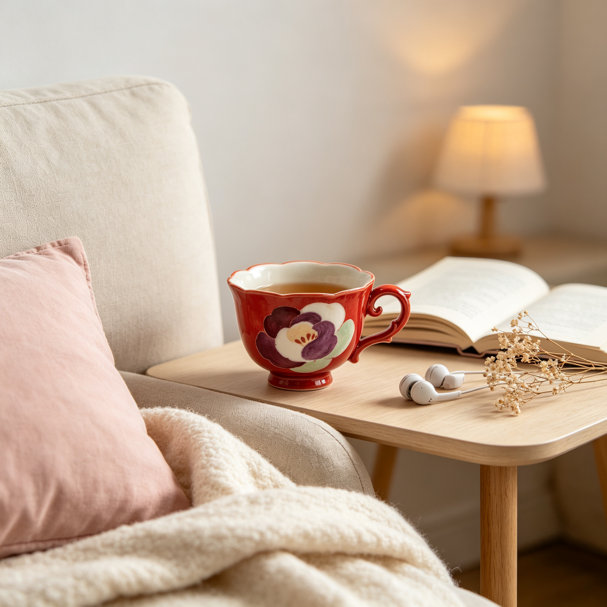 Red Camellia Floral Tea Cup
