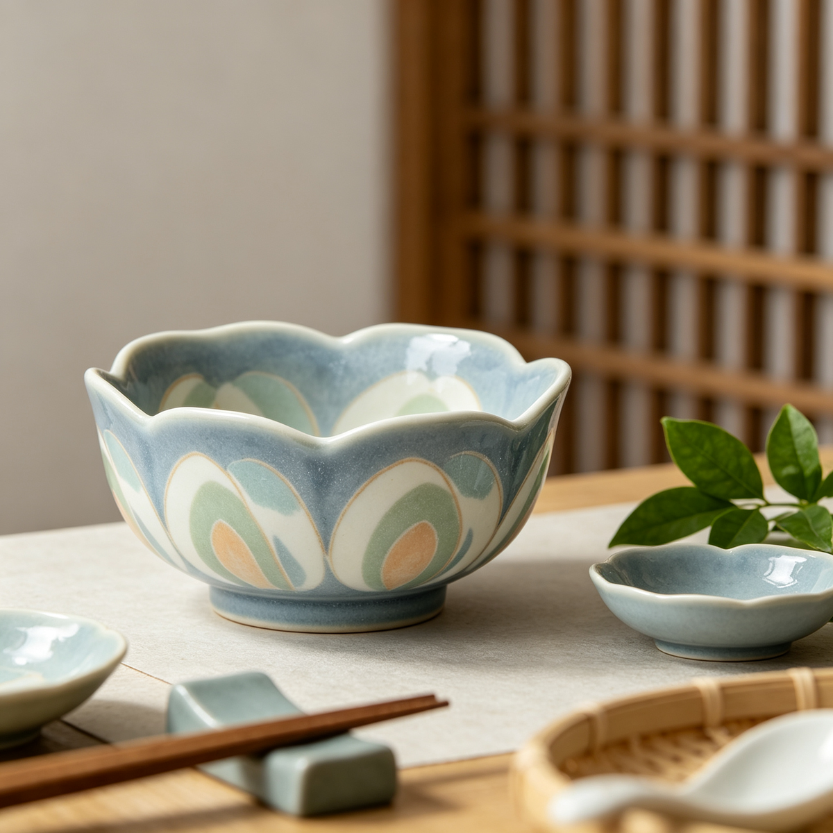 Blue Pastel Abstract Petal Ceramic Bowl