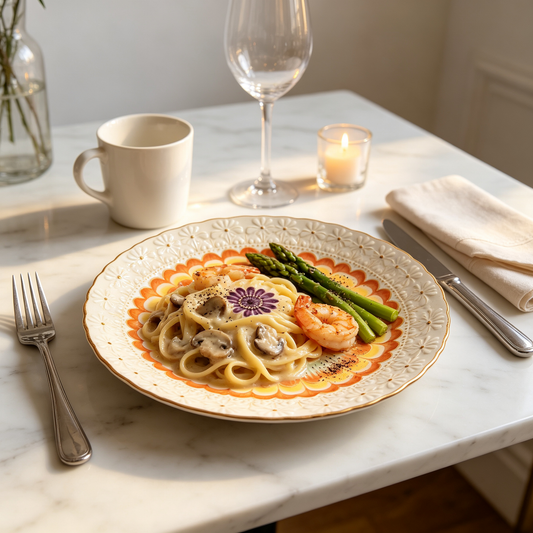 Multi Layer Floral Embossed Ceramic Plate