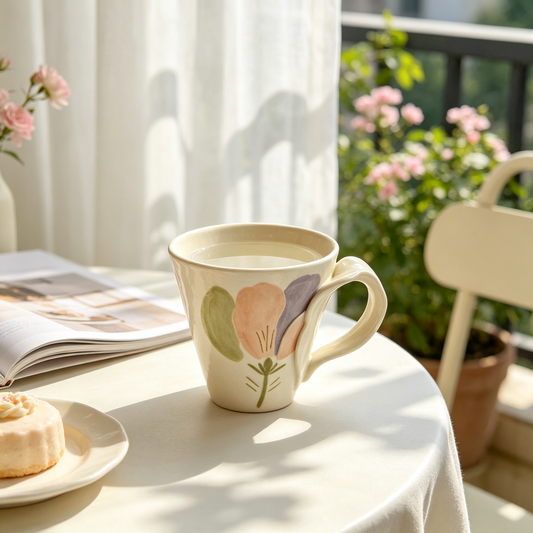 Cone Shaped Hand Painted Floral Mug
