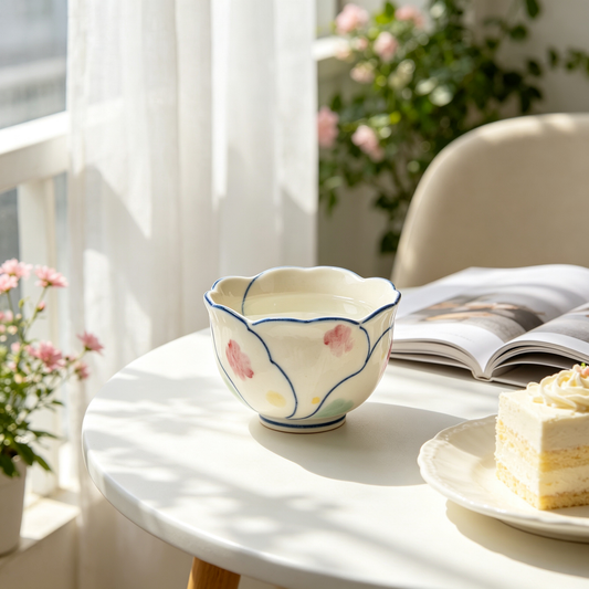 Floral Scalloped Ceramic Teacup