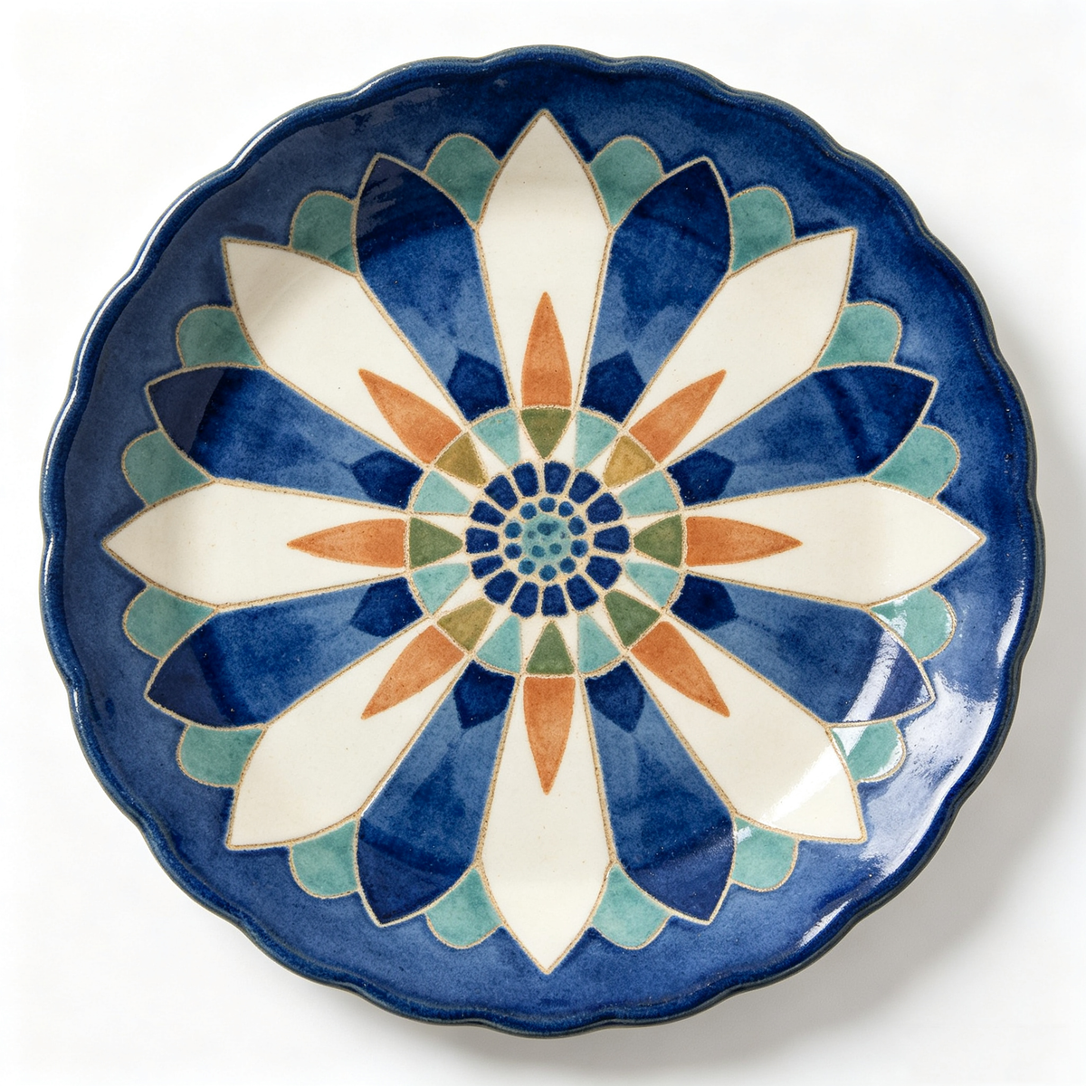 Blue Mandala Floral Ceramic Plate