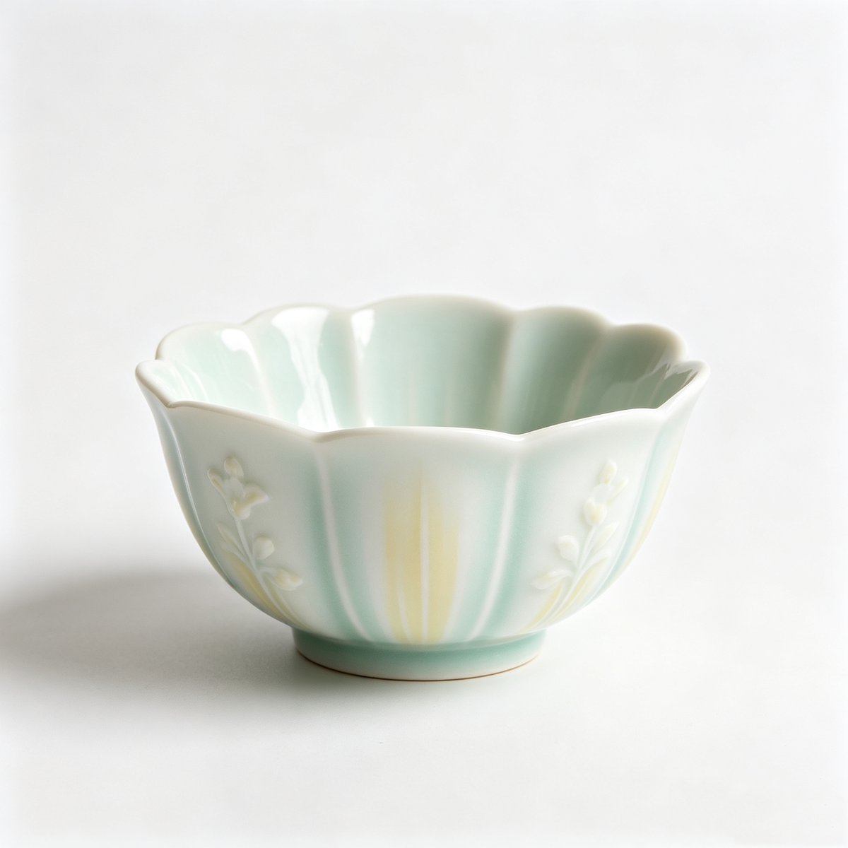 Mint Green Embossed Floral Ceramic Bowl