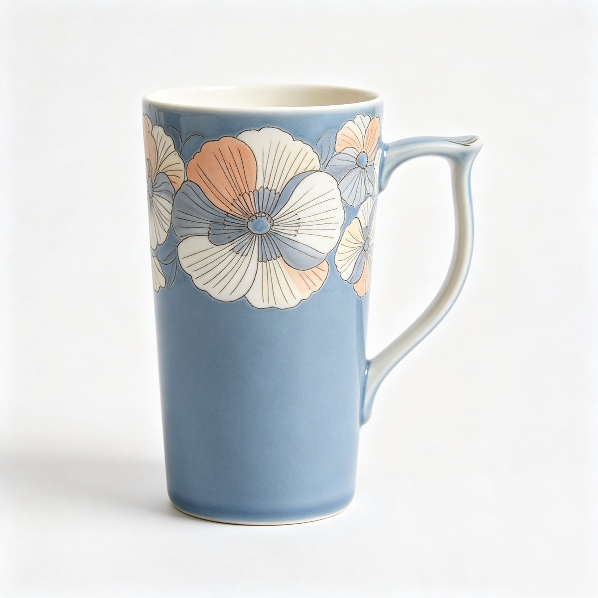 Blue Tall Pansy Ceramic Mug
