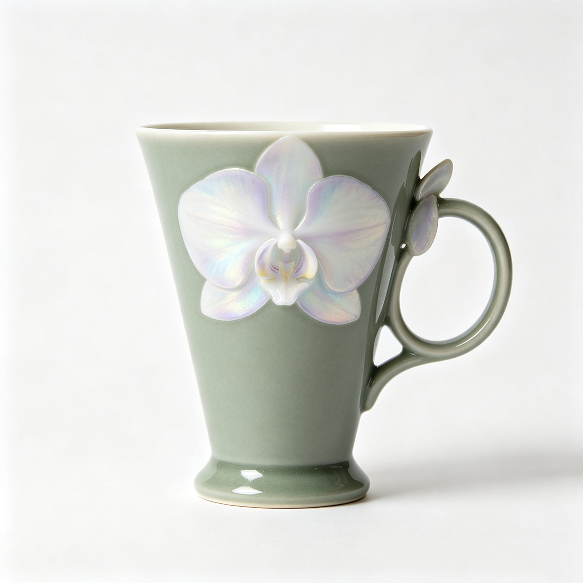 Sage Green 3D Orchid Cone Mug