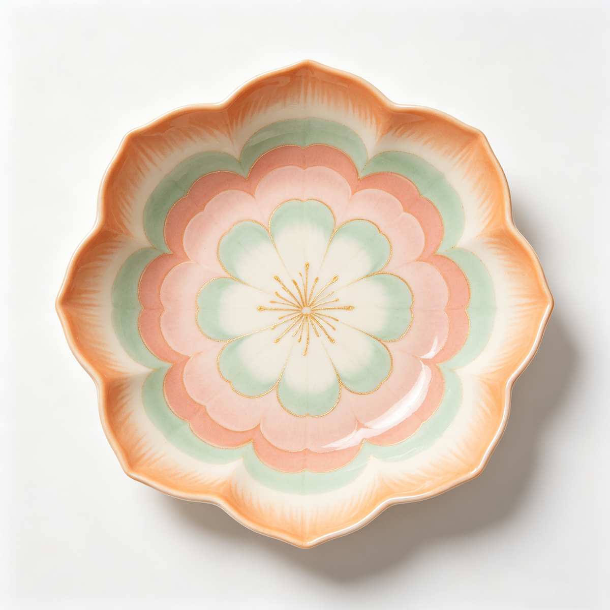 Lotus Shaped Gradient Floral Ceramic Plate