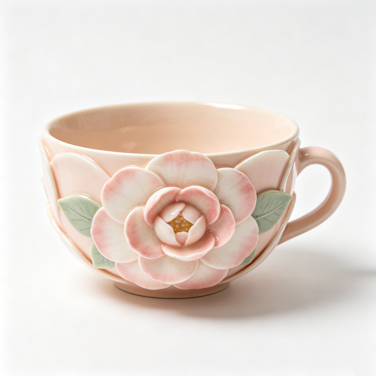 3D Pink Camellia Ceramic Mug