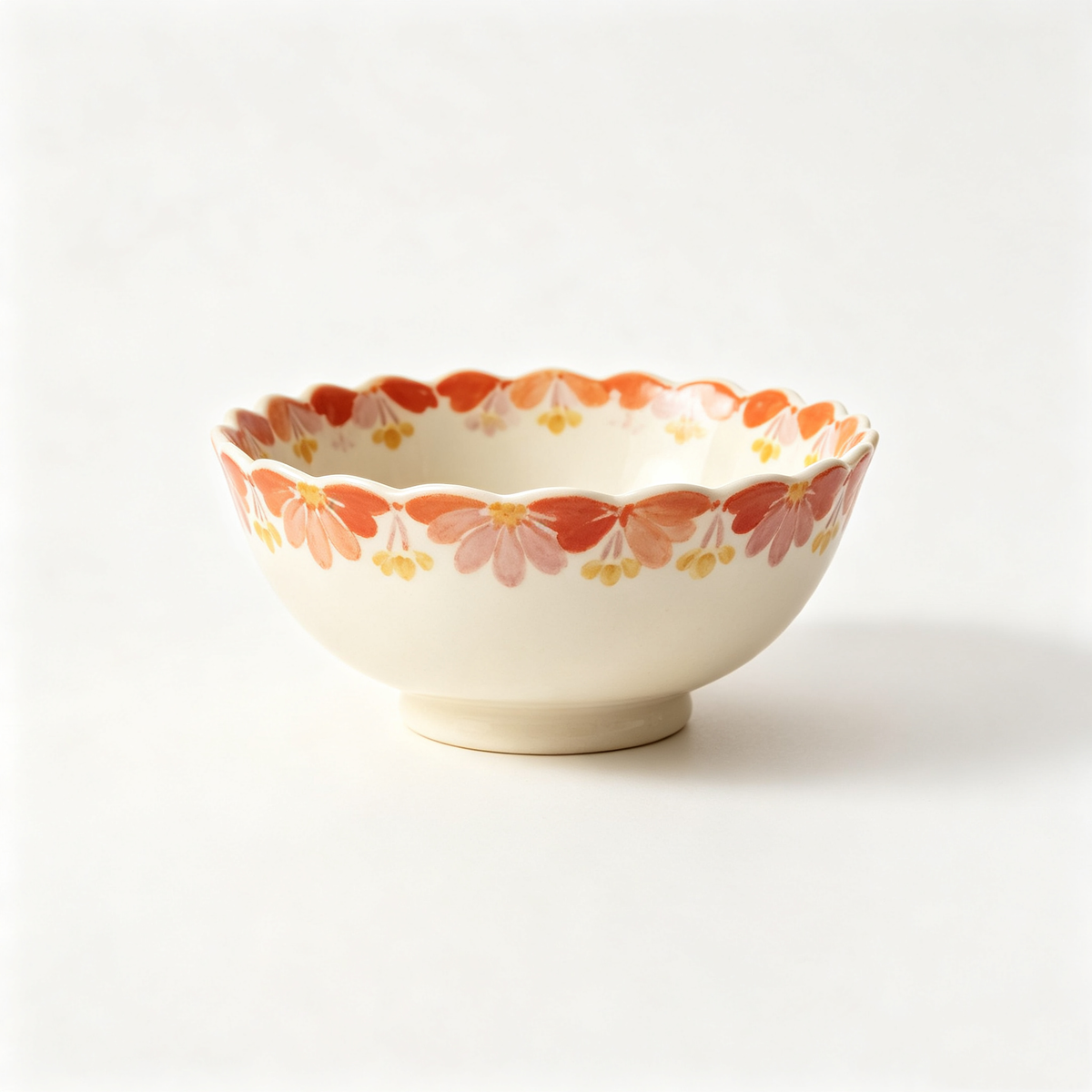 Watercolor Orange Floral Rim Ceramic Bowl