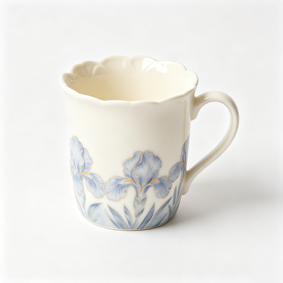 Cream Iris Floral Scalloped Mug