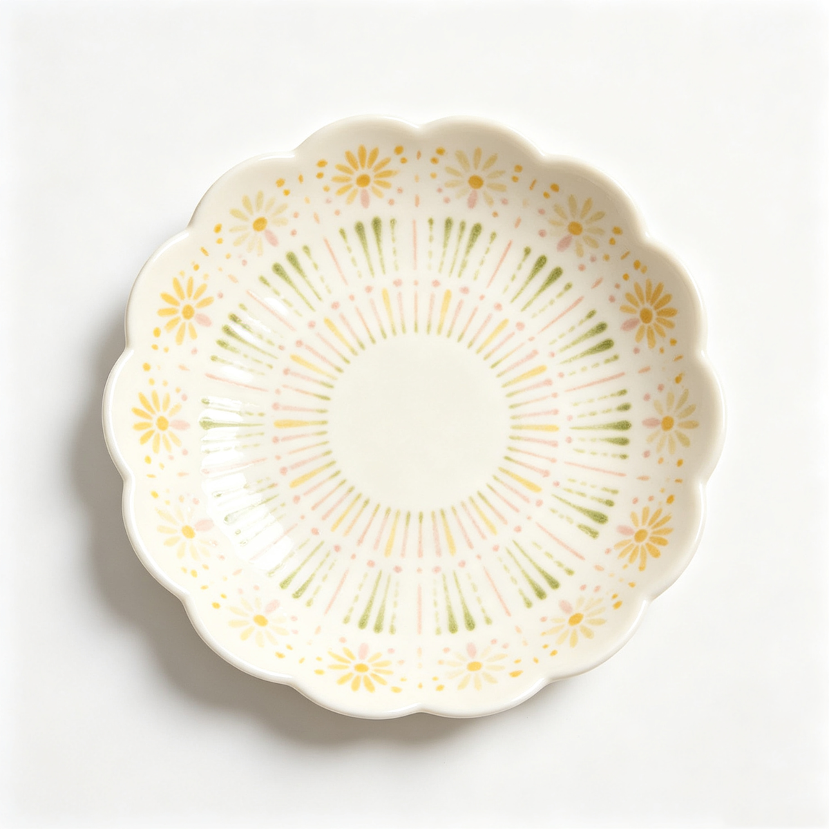 Sunburst Daisy Scalloped Ceramic Plate