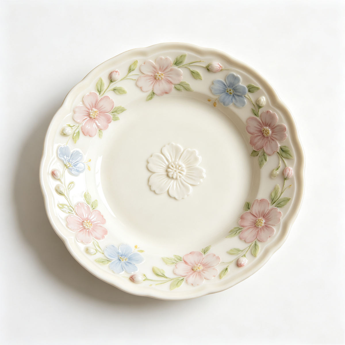 3D Embossed Wildflower Ceramic Plate