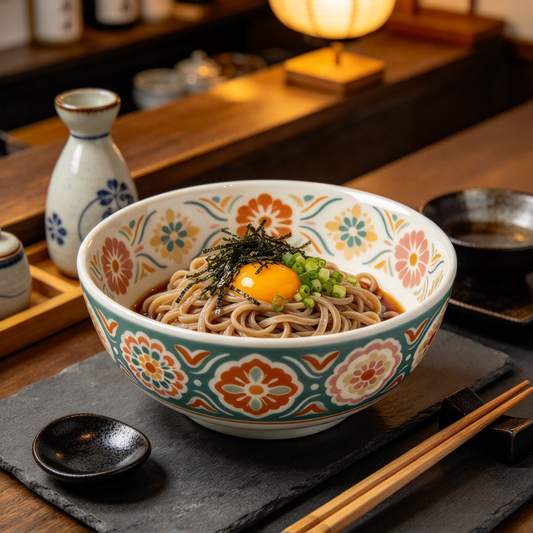 Teal Bohemian Floral Ceramic Bowl
