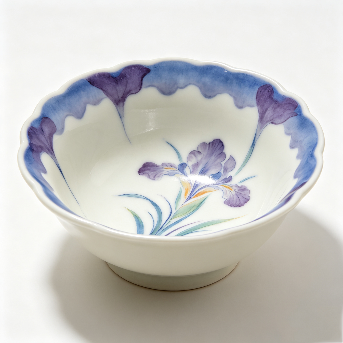 Purple Iris Floral Scalloped Ceramic Bowl