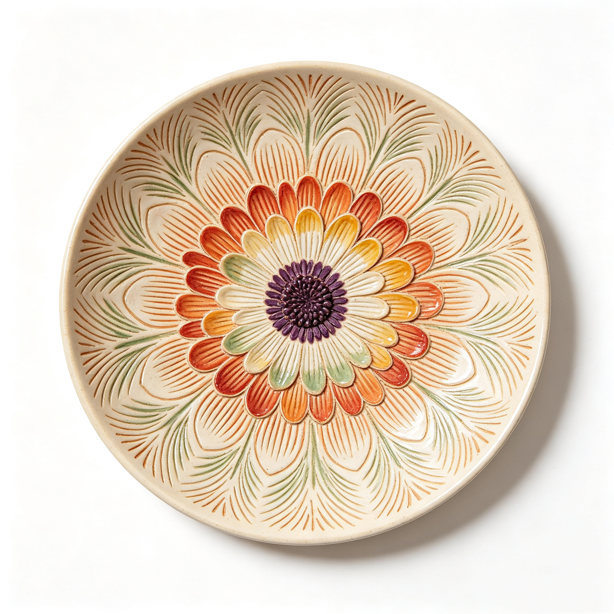Embossed Chrysanthemum Ceramic Plate