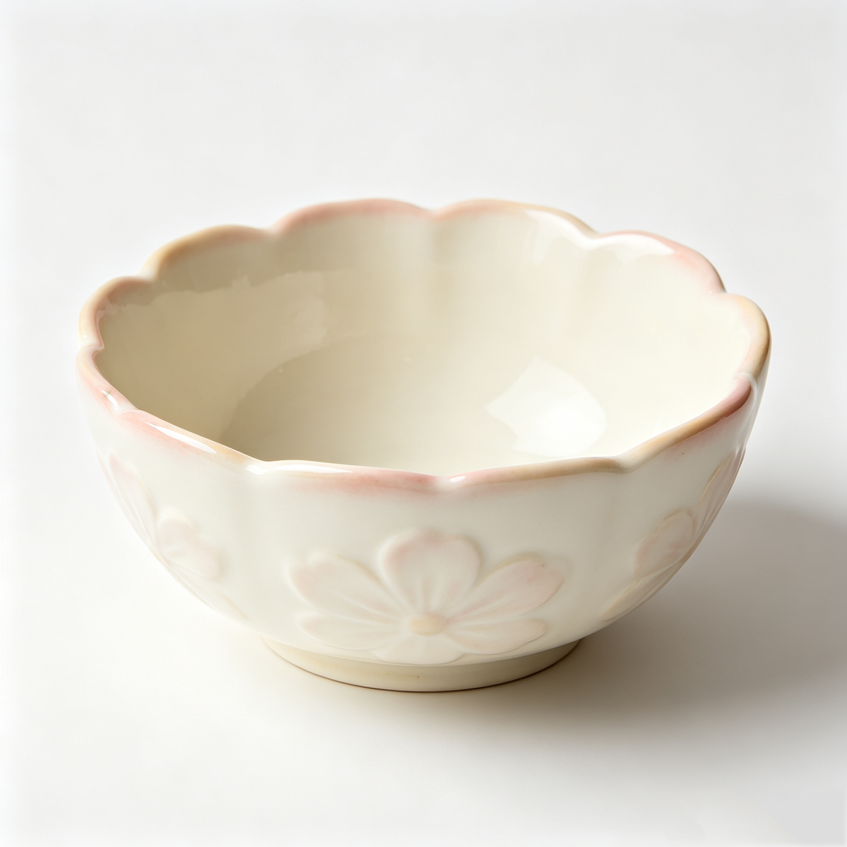 Embossed Pink Cherry Blossom Ceramic Bowl