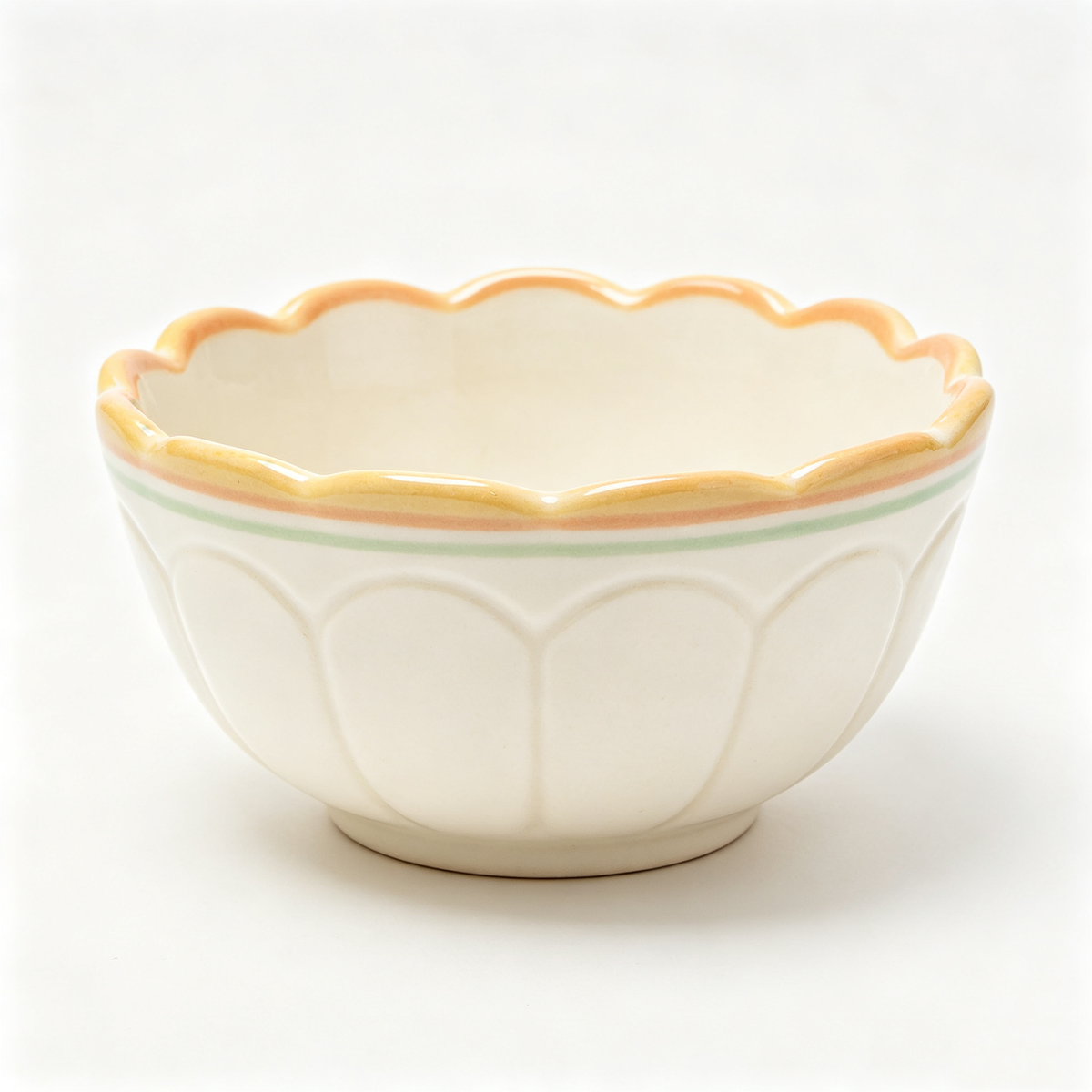 Cream Embossed Petal Ceramic Bowl