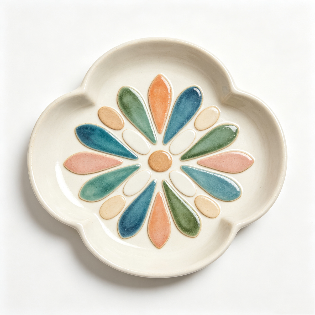Clover Shaped Geometric Floral Ceramic Plate