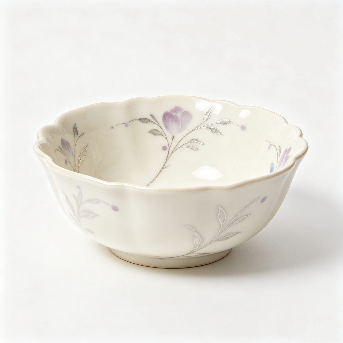 Soft Purple Floral Vine Ceramic Bowl