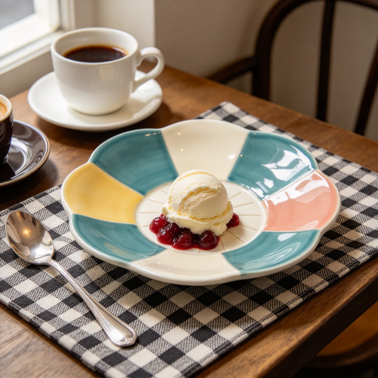 Color Block Petal Shaped Ceramic Plate
