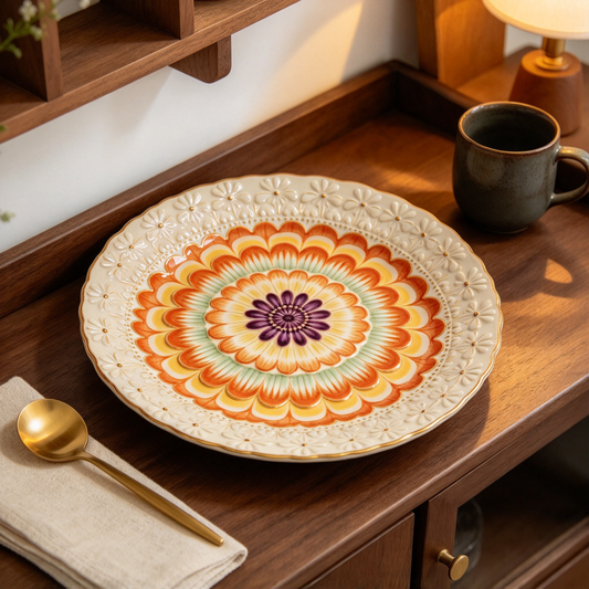 Multi Layer Floral Embossed Ceramic Plate